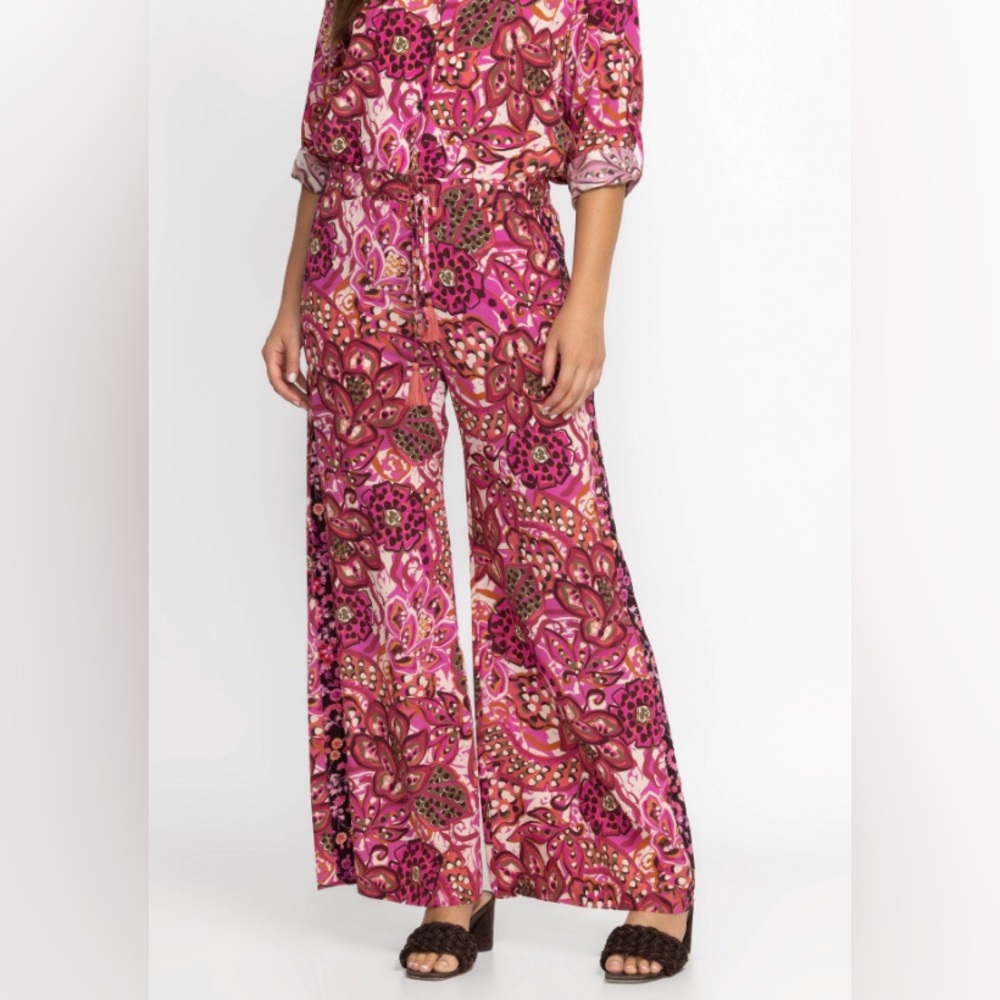Johnny Was Dreams of  Vivanna Silk Easy Pant Pull-On Pink Multi L; NWT $270